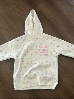 Ocean Drive Cream Hoodie with Pink Floral Logos